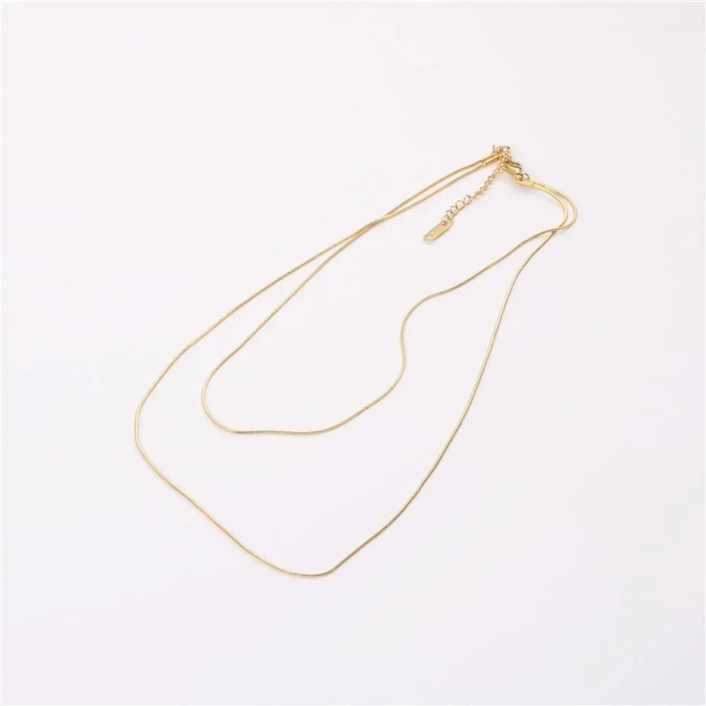 Real 18K Gold Platted Layered Snake Chain Necklace - Picture 4 of 5